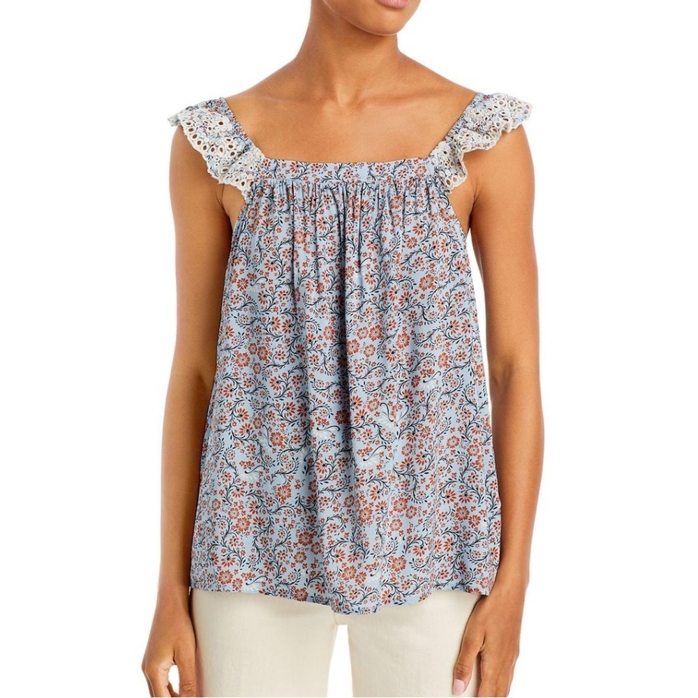 Fever Printed Off The Shoulder Floral Ruffle Eyelet Tank size Large